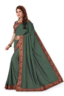 Mehendi Embroidered Silk Saree With Blouse 2