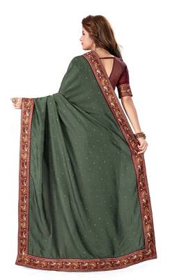 Mehendi Embroidered Silk Saree With Blouse 3