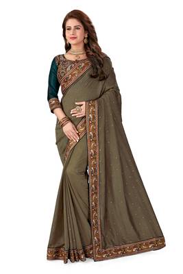 Beige Embroidered Silk Saree With Blouse 1