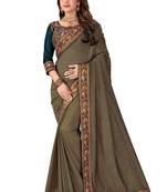 Beige Embroidered Silk Saree With Blouse