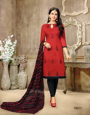 Red multi resham work chanderi salwar 1