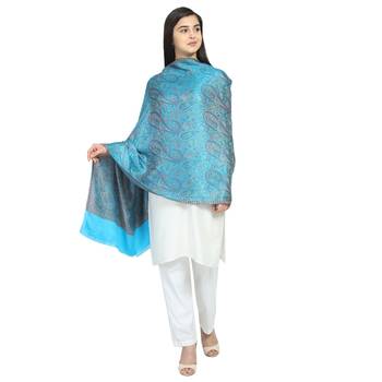 Turquise & Multi Modal Woven Design Paisley Shawl 1