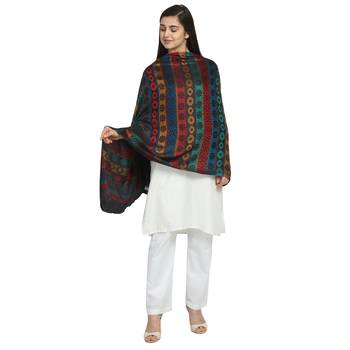 Black & Multicolor Modal Woven Design Geometric Striped Shawl 1