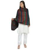 Black & Multicolor Modal Woven Design Geometric Striped Shawl