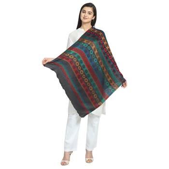 Black & Multicolor Modal Woven Design Geometric Striped Shawl 2