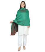 Green & Red Modal Woven Design Stars Polka Dots Reversible Shawl