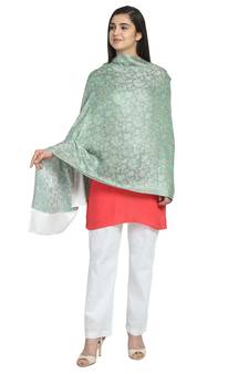 Blue & White Modal Woven Design Floral Shawl