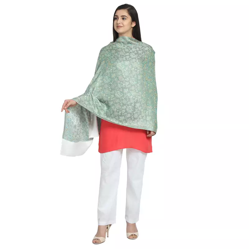 Blue & White Modal Woven Design Floral Shawl