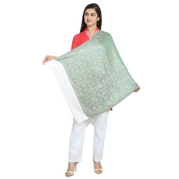 Blue & White Modal Woven Design Floral Shawl 2