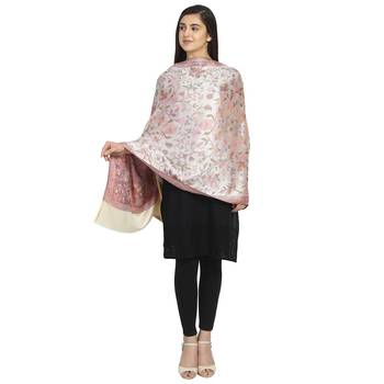 Ivory & Mustard Modal Woven Design Floral Botanical Shawl 1