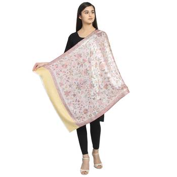 Ivory & Mustard Modal Woven Design Floral Botanical Shawl 2
