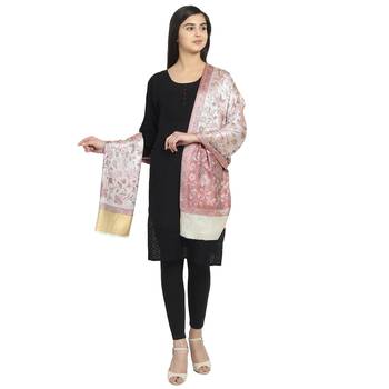 Ivory & Mustard Modal Woven Design Floral Botanical Shawl 3