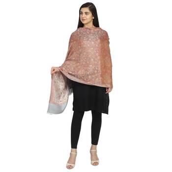Peach & Grey Modal Woven Design Floral Paisley Shawl 1