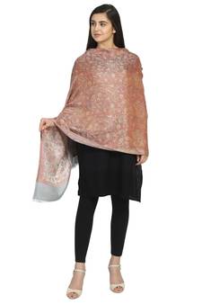 Peach & Grey Modal Woven Design Floral Paisley Shawl