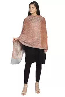 Peach & Grey Modal Woven Design Floral Paisley Shawl