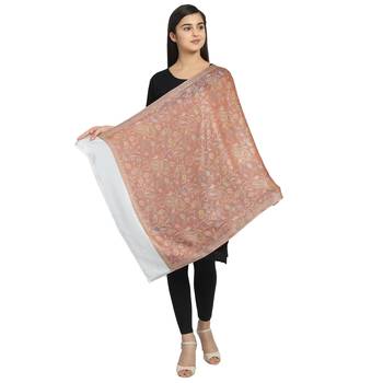 Peach & Grey Modal Woven Design Floral Paisley Shawl 2