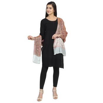 Peach & Grey Modal Woven Design Floral Paisley Shawl 3