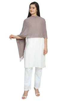 Grey Cotton Twill Weave Self Design Stole