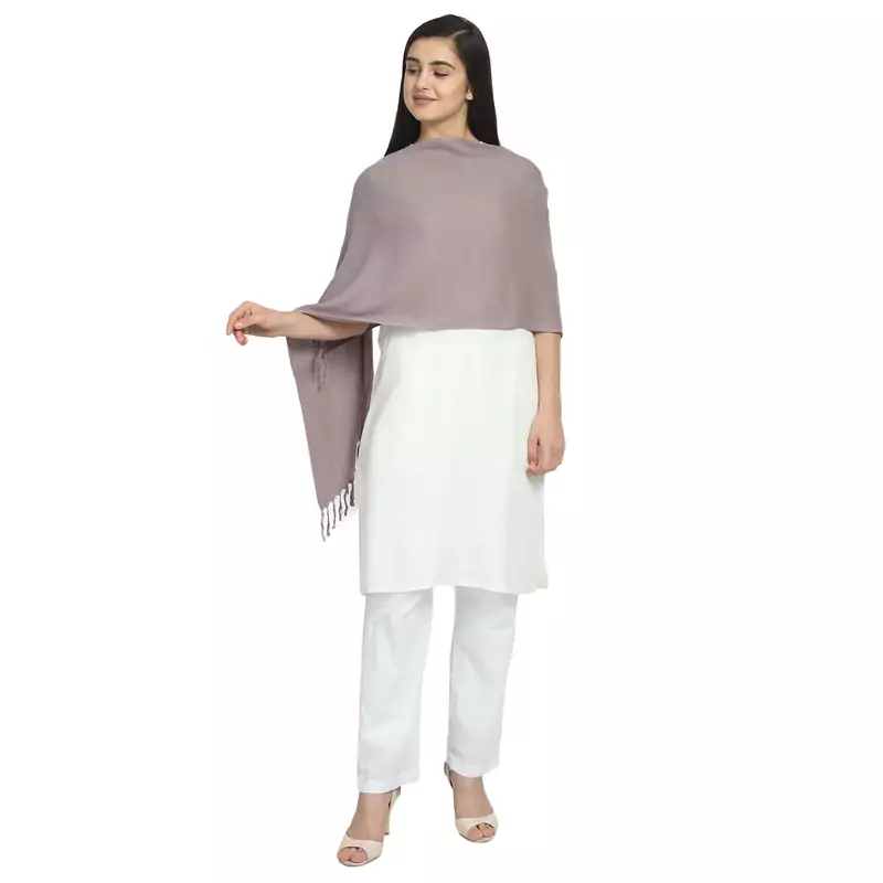 Grey Cotton Twill Weave Self Design Stole