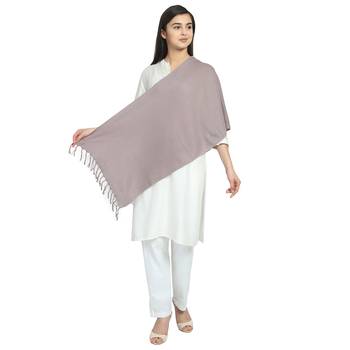 Grey Cotton Twill Weave Self Design Stole 2