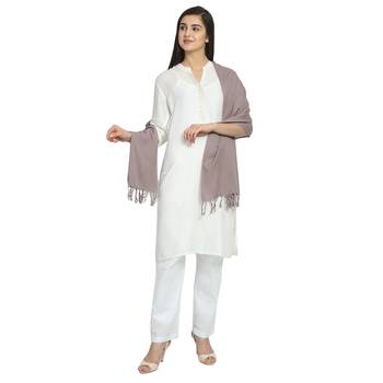 Grey Cotton Twill Weave Self Design Stole 3