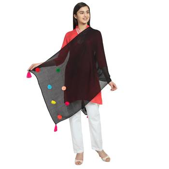 Black & Multicolor Viscose Rayon Solid scarf 2