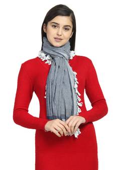 Navy Cotton Woven Design Checkered Stole scarf