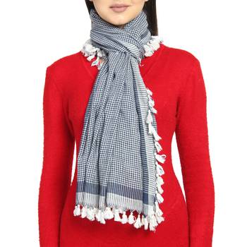 Navy Cotton Woven Design Checkered Stole scarf 2