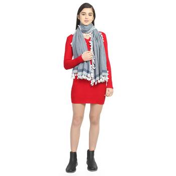 Navy Cotton Woven Design Checkered Stole scarf 3