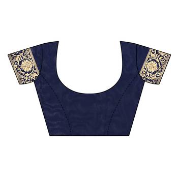 Navy Blue Woven Banarasi Silk Saree With Blouse 3