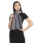Navy & Brown Viscose Rayon Woven Design Striped Stole scarf