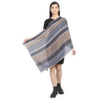 Navy & Brown Viscose Rayon Woven Design Striped Stole scarf 4