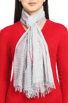 White/Navy Viscose Rayon Woven Design Checkered Stole scarf