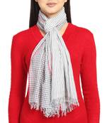 White/Navy Viscose Rayon Woven Design Checkered Stole scarf