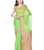 Green Woman Cotton Silk Blend Kota Check Banarasi Saree