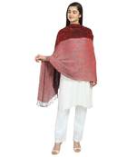 Red & Black Viscose Rayon Woven Design Striped Botanical Shawl