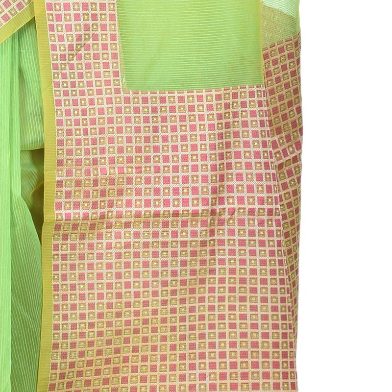 Green Woman Cotton Silk Blend Kota Check Banarasi Saree