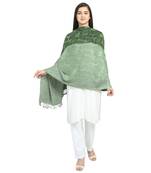 Green & Black Viscose Rayon Woven Design Striped Botanical Shawl