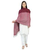 Fuschia & Black Viscose Rayon Woven Design Striped Botanical Shawl