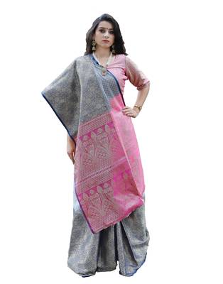 Blue woven tanchhoi saree with blouse 1
