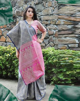 Blue woven tanchhoi saree with blouse 2