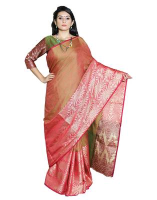 Red woven tanchhoi saree with blouse 1