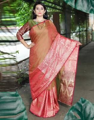 Red woven tanchhoi saree with blouse 2