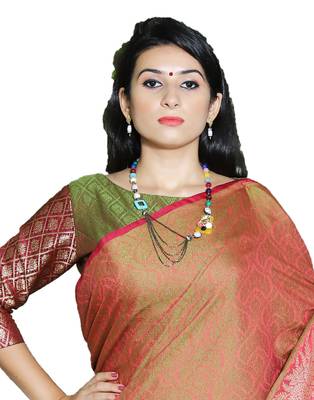 Red woven tanchhoi saree with blouse 3