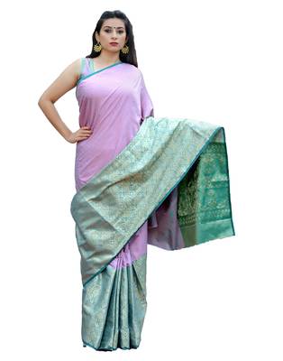 Pink woven tanchhoi saree with blouse 1
