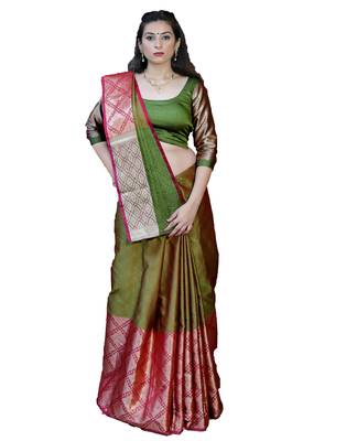 Olive woven tanchhoi saree with blouse 1