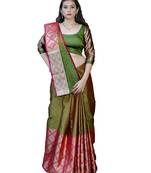 Olive woven tanchhoi saree with blouse