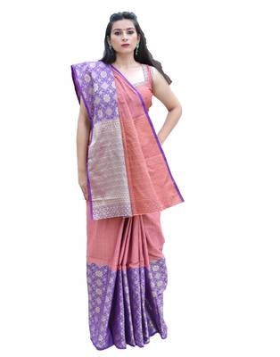 Coral woven tanchhoi saree with blouse 1