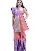 Coral woven tanchhoi saree with blouse