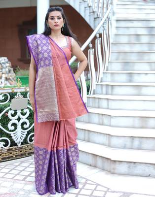 Coral woven tanchhoi saree with blouse 2